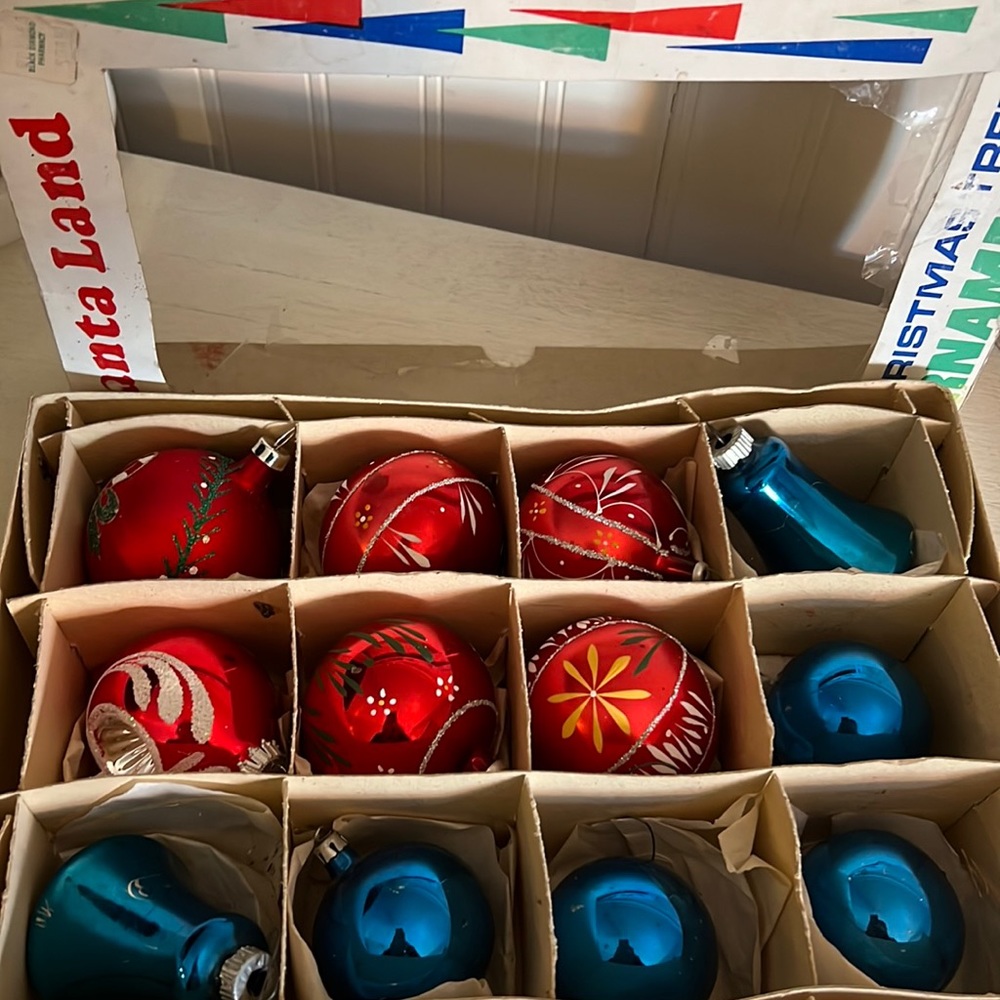 Lot Poland & Shiny Brite glass Christmas Ornaments indent bells mica indent